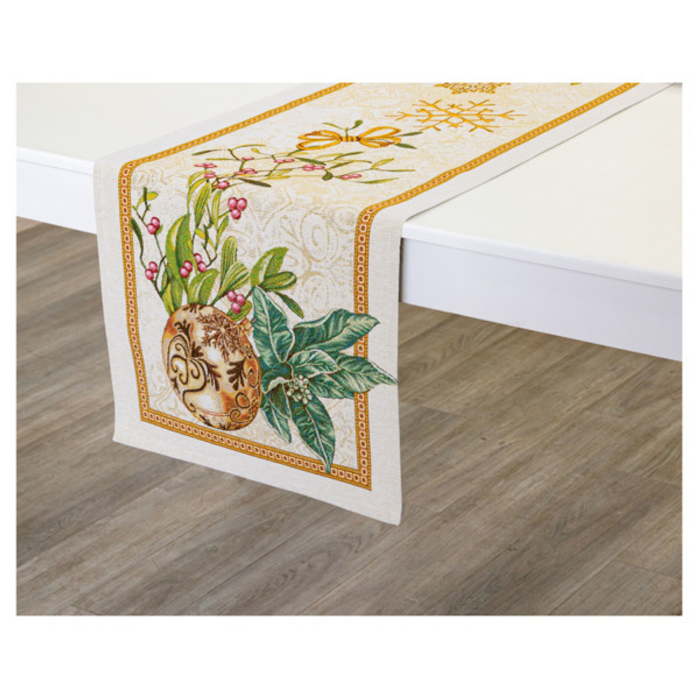 Дорожка для стола 44х140см Mix&Match Home Золотые шары и ягоды бежевая