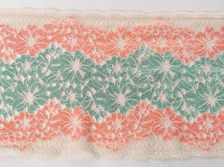 Эластичное кружево, мультиколор (светло-розовый/персик/светло-зеленый), 21см (Артикул: EK-2171), м