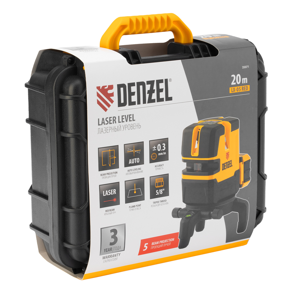 Лазерный уровень LX 05 Red, 20 м, 635 нм, аккумулятор Li 5200 mAh, резьба 5/8" Denzel