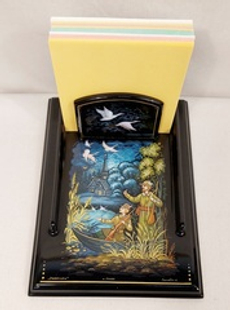 Подставка для блока для записей ручной росписью Палех "Охотники"