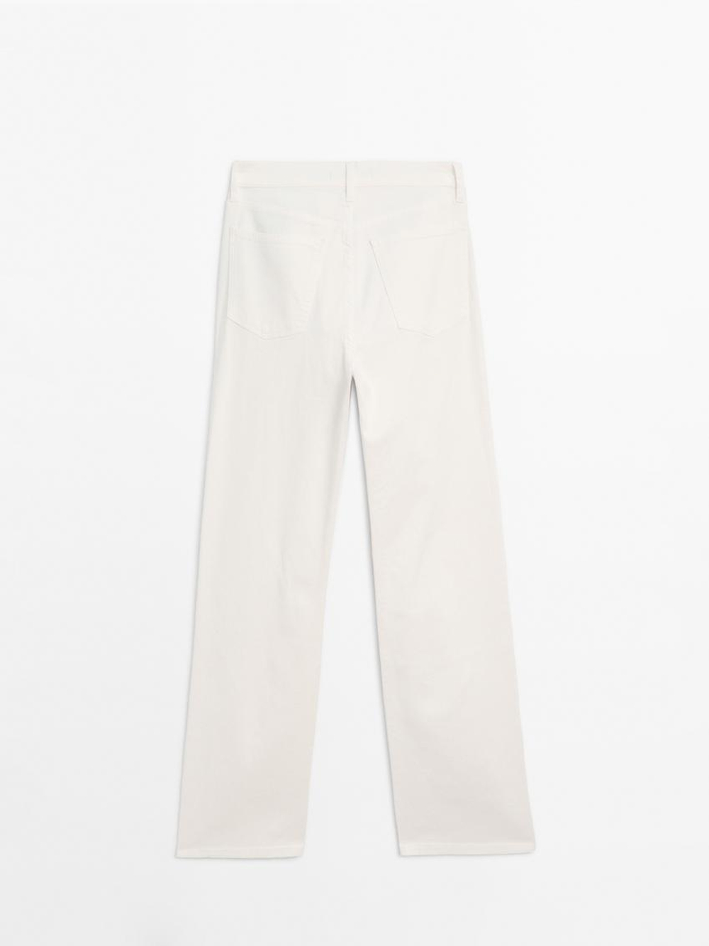 Massimo Dutti Джинсовые брюки прямого кроя с карманами, кремовый