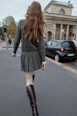 ZARA ЮБКА-ШОРТЫ СО СКЛАДКАМИ И РЕМНЕМ, ТЕМНО-СЕРЫЙ