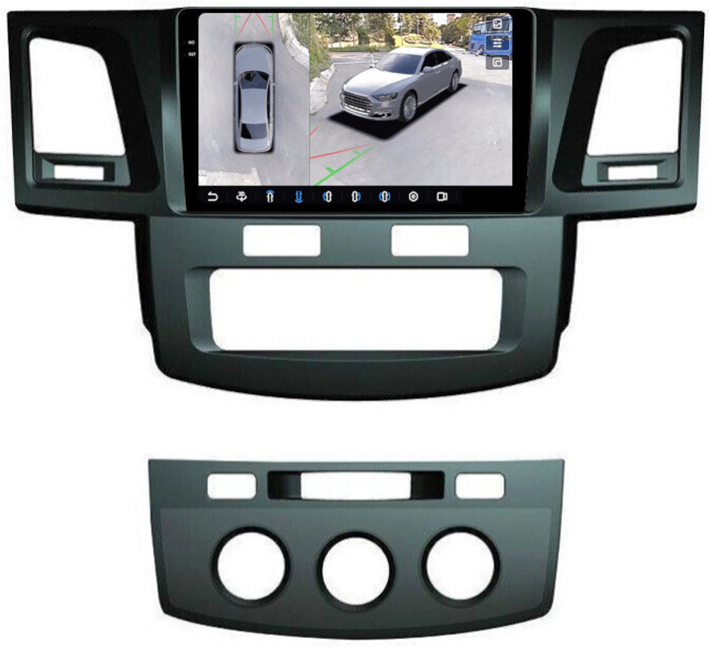 Магнитола для Toyota HiLux 7 2011-2015 - FarCar BX143M-360 монитор 9.5" 2K QLED на Android 13, 6Гб+128Гб, CarPlay, 4G SIM-слот, 4 камеры в комплекте