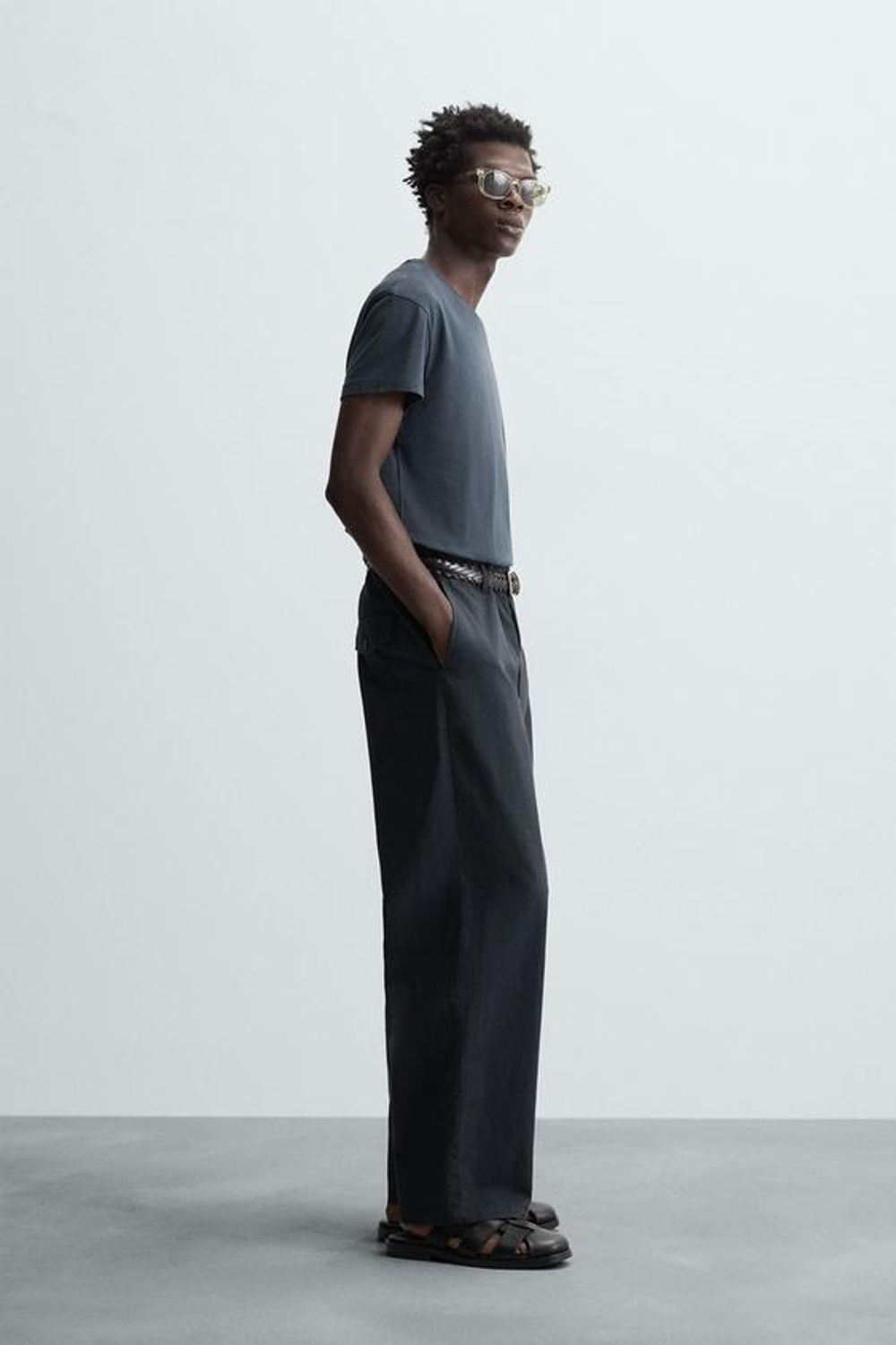 ZARA БРЮКИ REGULAR FIT ИЗ ТКАНИ С УЗОРОМ, МОРСКОЙ СИНИЙ