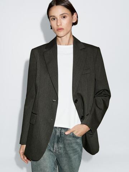 Massimo Dutti Блейзер из 100% шерсти с двумя пуговицами, темно-зеленый