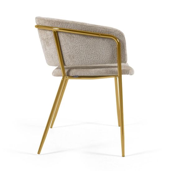 Стул Konnie из бежевой синели со стальными ножками и золотой отделкой La Forma Испания