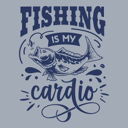 принт PewPewCat Fishing is my cardio синий для серой футболки