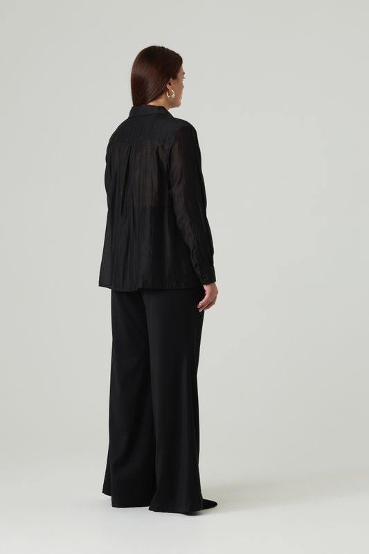 Блузка с отложным воротником из тенселя, черный