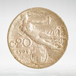 Italy 20 Centesimi 1909 R "Liberty in Flight - Ear of Wheat", VF