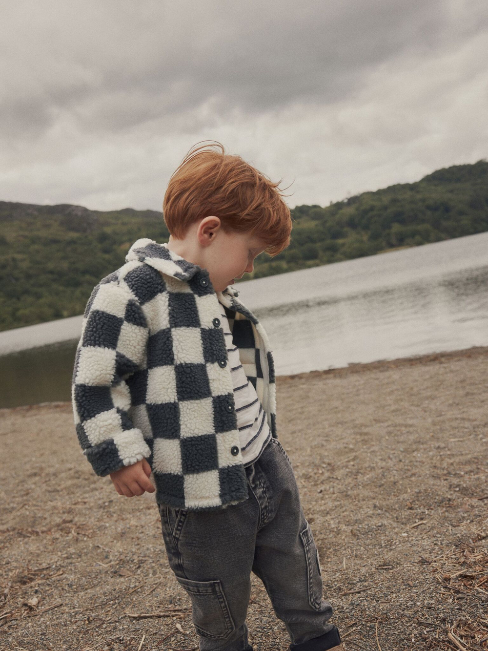 Рубашка из флиса для мальчика Next K83-423, Молочный, Серый