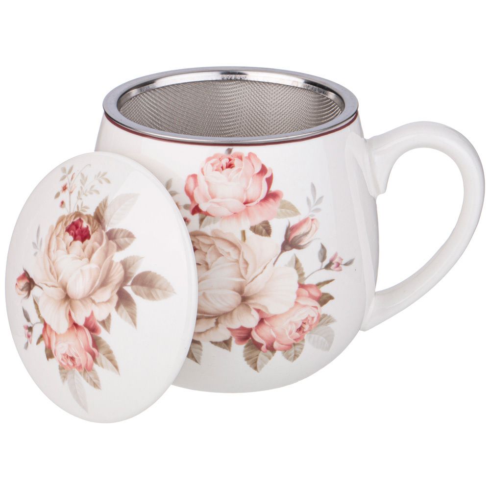 КРУЖКА ЗАВАРОЧНАЯ LEFARD МЭРИБЕЛЬ С МЕТАЛЛ. СИТОМ И ФАРФОР. КРЫШКОЙ 420 МЛ