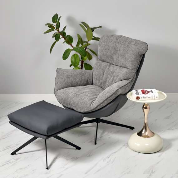 Кресло Hugo тёмно-серая экокожа, шенилл