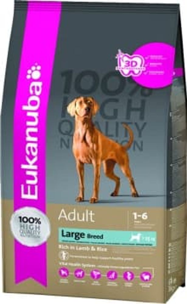 EUK Dog корм для взрослых собак крупных пород ягненок 2.5 кг