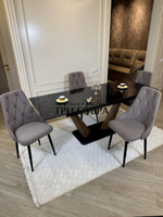 Кухонный раскладной стол "Вирджиния" , черный мрамор и 4 стула ЛОНДОН