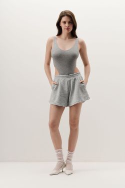 Боди с V-образным вырезом цвета серый меланж