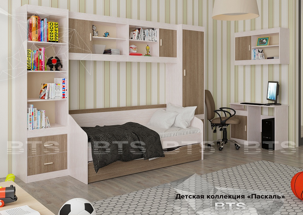 Кровать Паскаль с ящиками дуб атланта/ясень шимо