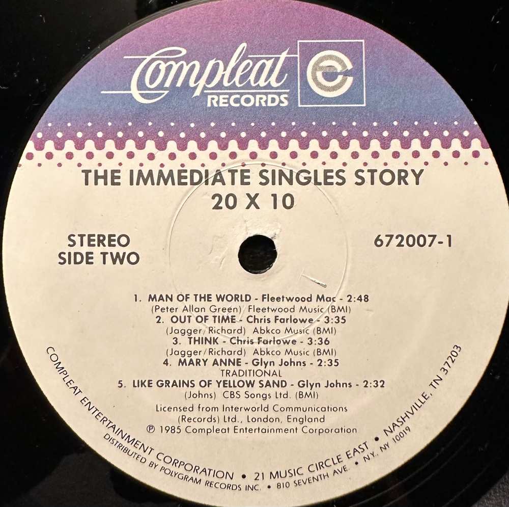 Сборник The Immediate Singles Story/20 X 10 - A Compleat Collection 2LP (США 1985г.)