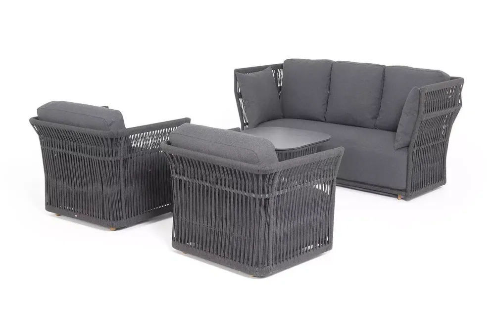 "Лугано" лаунж-зона 5-местная плетеная из роупа (веревки), каркас алюминиевый темно-серый, роуп темно-серый