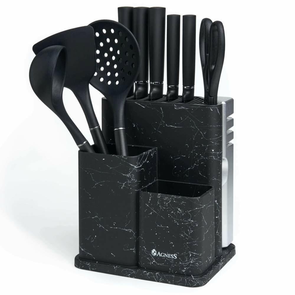 Набор ножей и кухонных принадлежностей 11 предметов, цвет мрамор