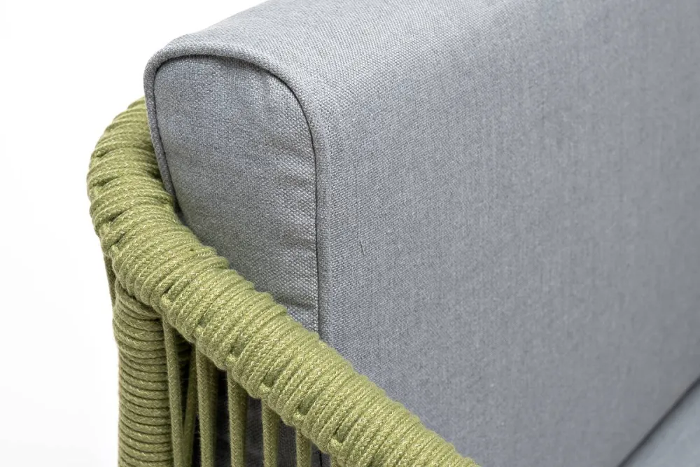 "Канны" кресло плетеное из роупа, каркас алюминий светло-серый (RAL7035) муар, роуп салатовый меланж круглый, ткань светло-серая