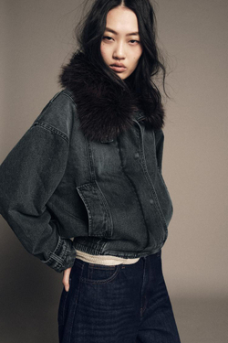 ZARA ДЖИНСОВАЯ КУРТКА-БОМБЕР — ZW COLLECTION, СИНИЙ