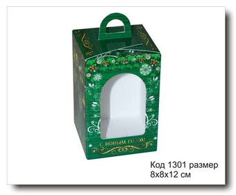 Коробочка с окошком код 1301 размер 8х8х12 см (С Новым годом)