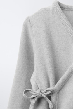 ZARA ДЛИННЫЙ КОМБИНЕЗОН SOFT TOUCH С БАНТАМИ, СВЕТЛО-СЕРЫЙ