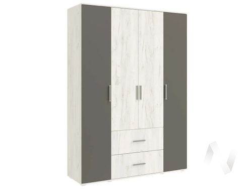 Шкаф 4-х ств (1600) без зеркала Спальня Фиеста NEW (дуб крафт белый/графит)
