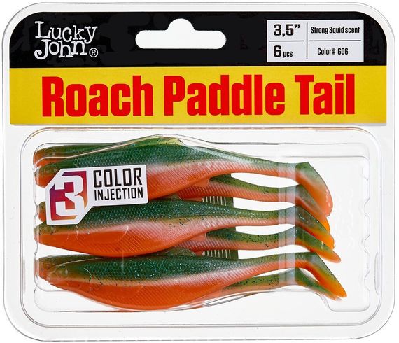 Виброхвосты съедобные LJ Pro Series ROACH PADDLE TAIL 3.5in (8,89 см), цв. G06, 6 шт.