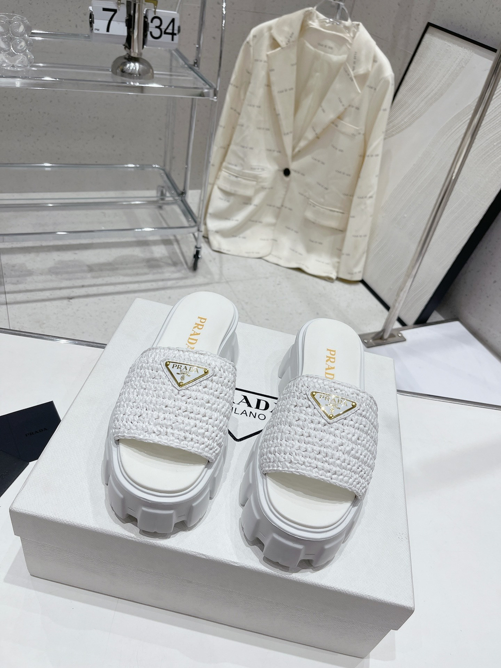 Prada Crochet Platform Slides