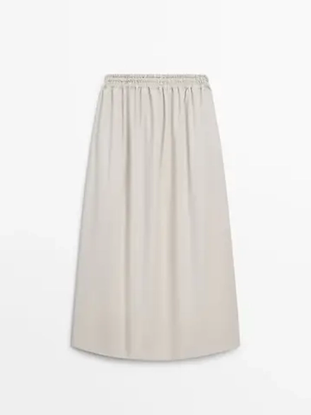 Massimo Dutti Юбка макси из поплина с эластичным поясом, дымчатый
