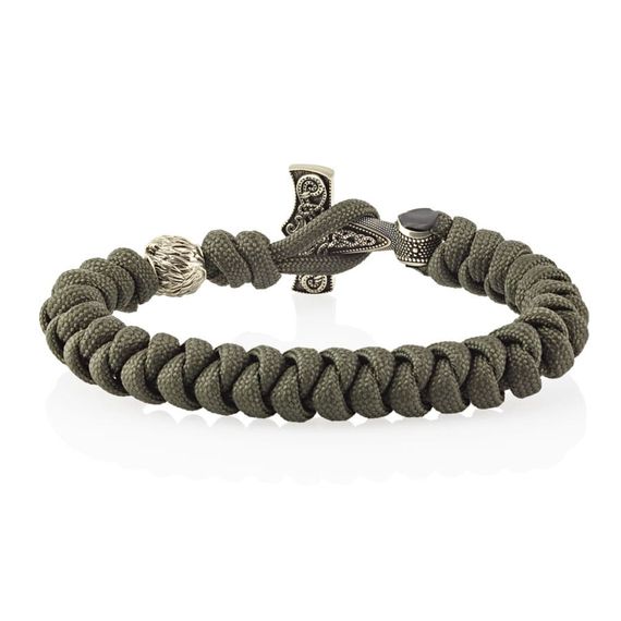 Браслет из оливкового паракорда с молотом Тора Мьёльнир и медведем из мельхиора, фото 2