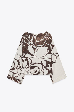 ZARA ТОП С ЦВЕТОЧНЫМ ПРИНТОМ, ЭКРЮ/КОРИЧНЕВЫЙ