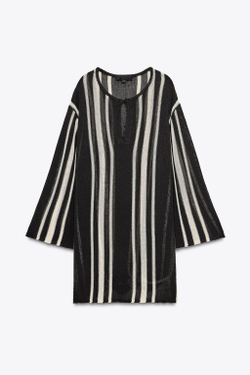 ZARA ТУНИКА ИЗ СМЕСОВОГО ЛЬНА В ПОЛОСКУ, ЧЕРНЫЙ/БЕЛЫЙ