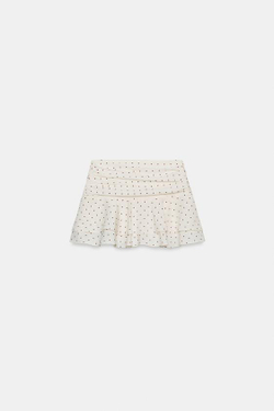 ZARA ЮБКА-ШОРТЫ С ВОЛАНАМИ В ГОРОШЕК, ЦВЕТ СЛОНОВОЙ КОСТИ