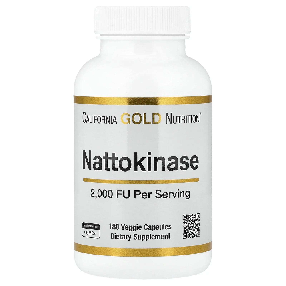 California Gold Nutrition, наттокиназа, протеолитический фермент, 2000 FU, 180 растительных капсул