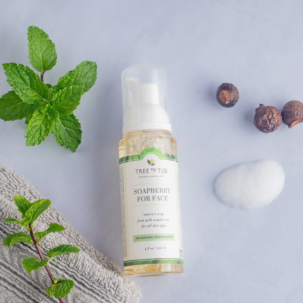 Tree To Tub, пенка для умывания с мыльным деревом, мягкое очищающее средство, без масла, сбалансированный уровень pH, для жирной и чувствительной кожи, бодрящая перечная мята, 120 мл (4 жидк. унции)