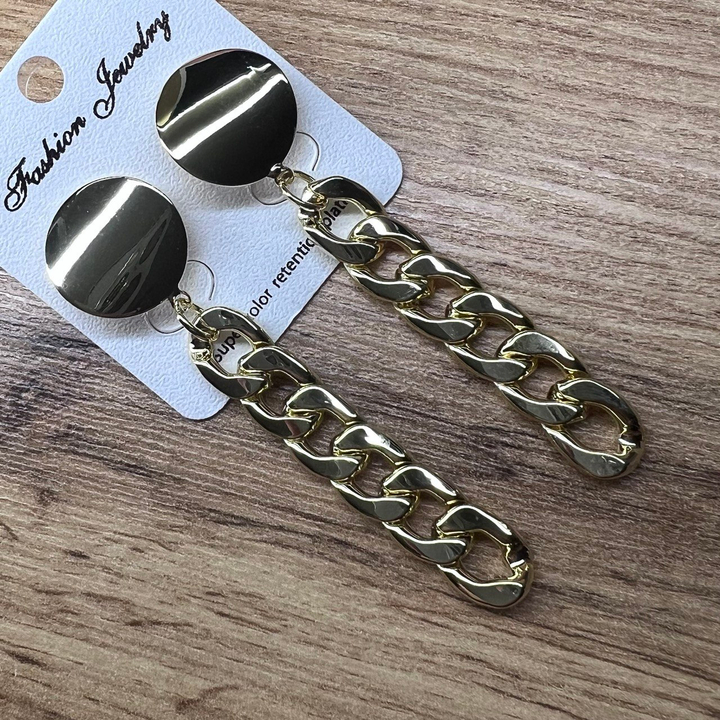 Серьги "Цепи" пластина круг изогнутый подвеска 6 звеньев плетение панцирное металл золотистый 7,5 см