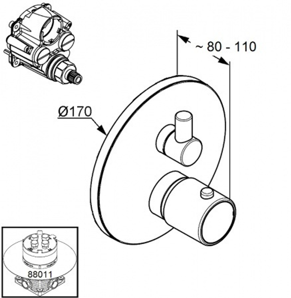 Смеситель для ванны и душа Kludi Zenta с термостатом с запорным вентилем-переключателем, внешняя часть, хром (388300545)