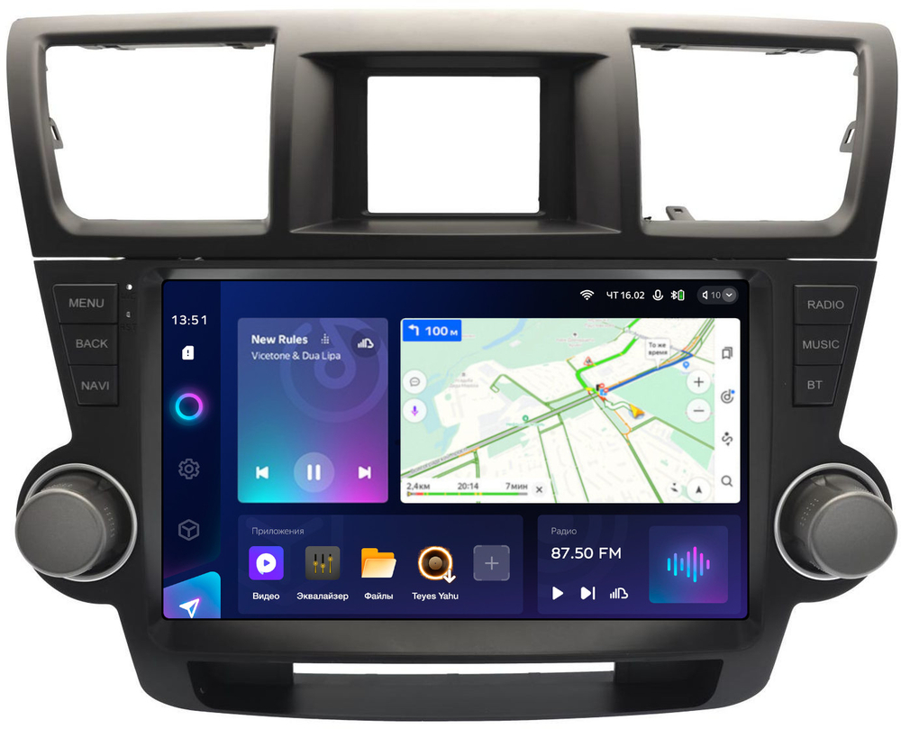 Магнитола для Toyota Highlander 2 XU40 2007-2013 (рамка с крутилками и кнопками) - Teyes CC3-2K монитор 10.36" 2K QLED на Android 10, ТОП процессор, CarPlay, 4G SIM-слот