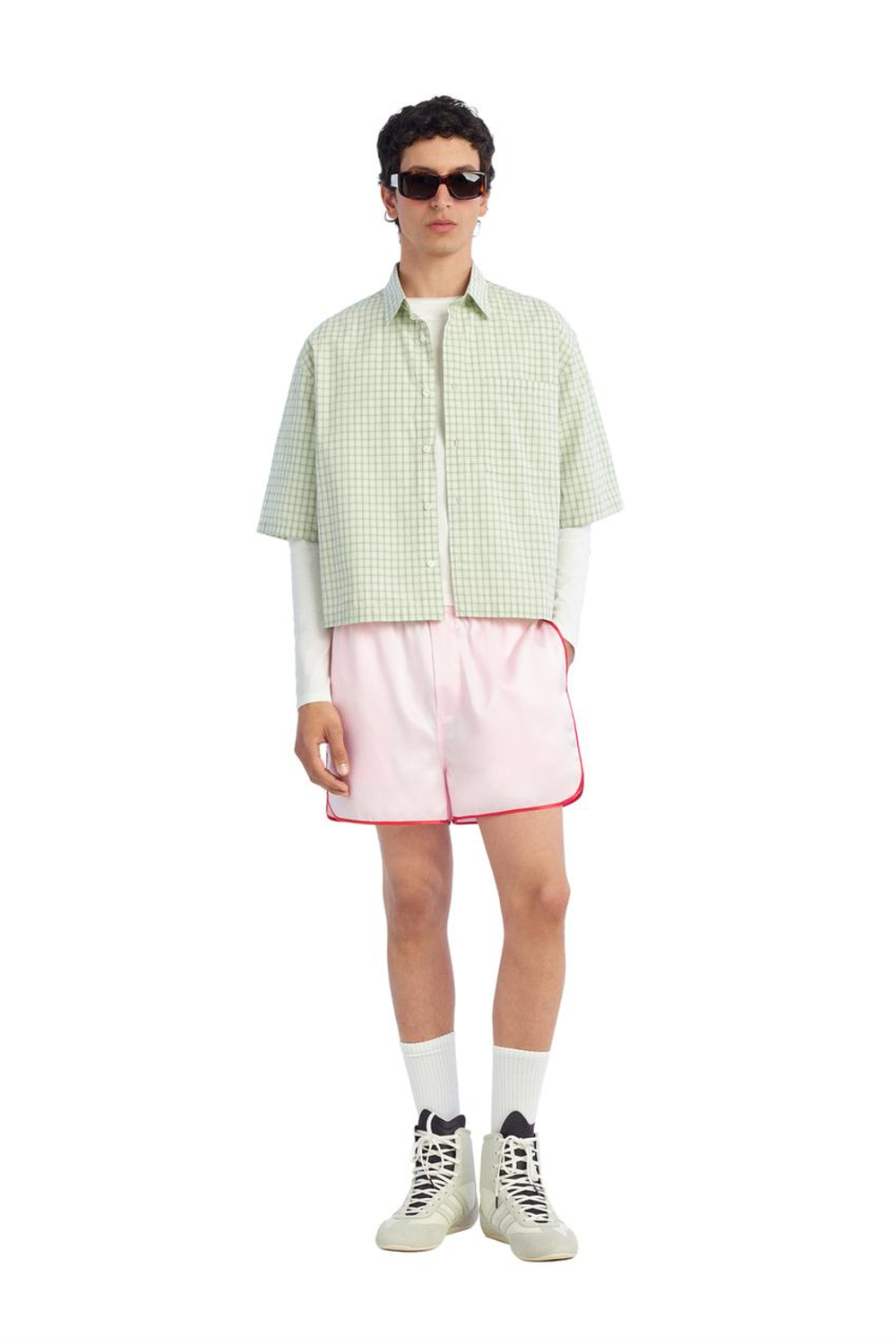 ZARA X BENITO ANTONIO КОНТРАСТНЫЕ АТЛАСНЫЕ ШОРТЫ, РОЗОВЫЙ