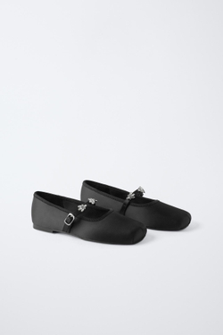 ZARA БАЛЕТКИ СО СТРАЗАМИ, ЧЕРНЫЙ