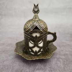 Кофейный набор "Lale" на 2 персоны с лукумницей и подносом/ACAR. Турция (бронзовый)