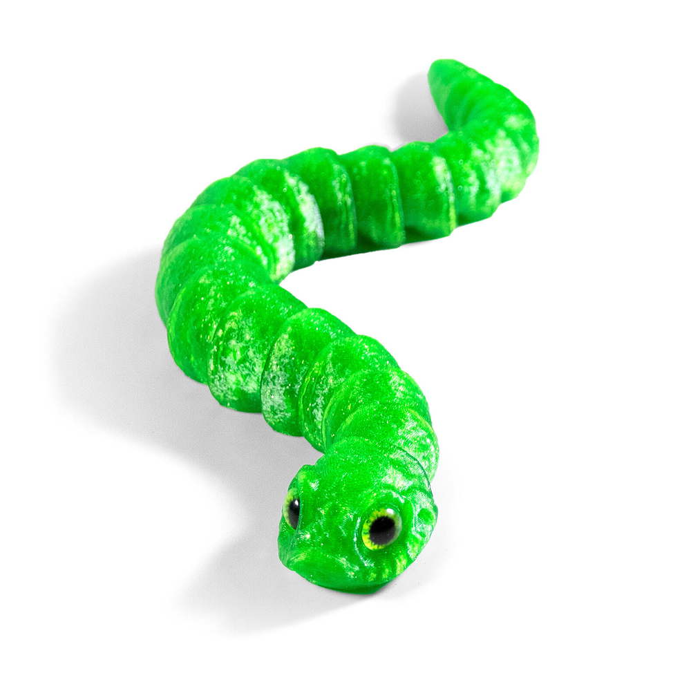 Гибкая игрушка-антистресс, змея с глазами, 3D печать, 27 см., зеленая