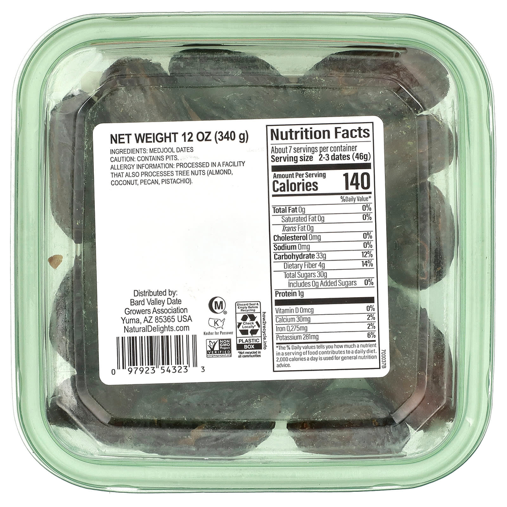 Natural Delights, Свежие финики Medjool, цельные, 340 г (12 унций)