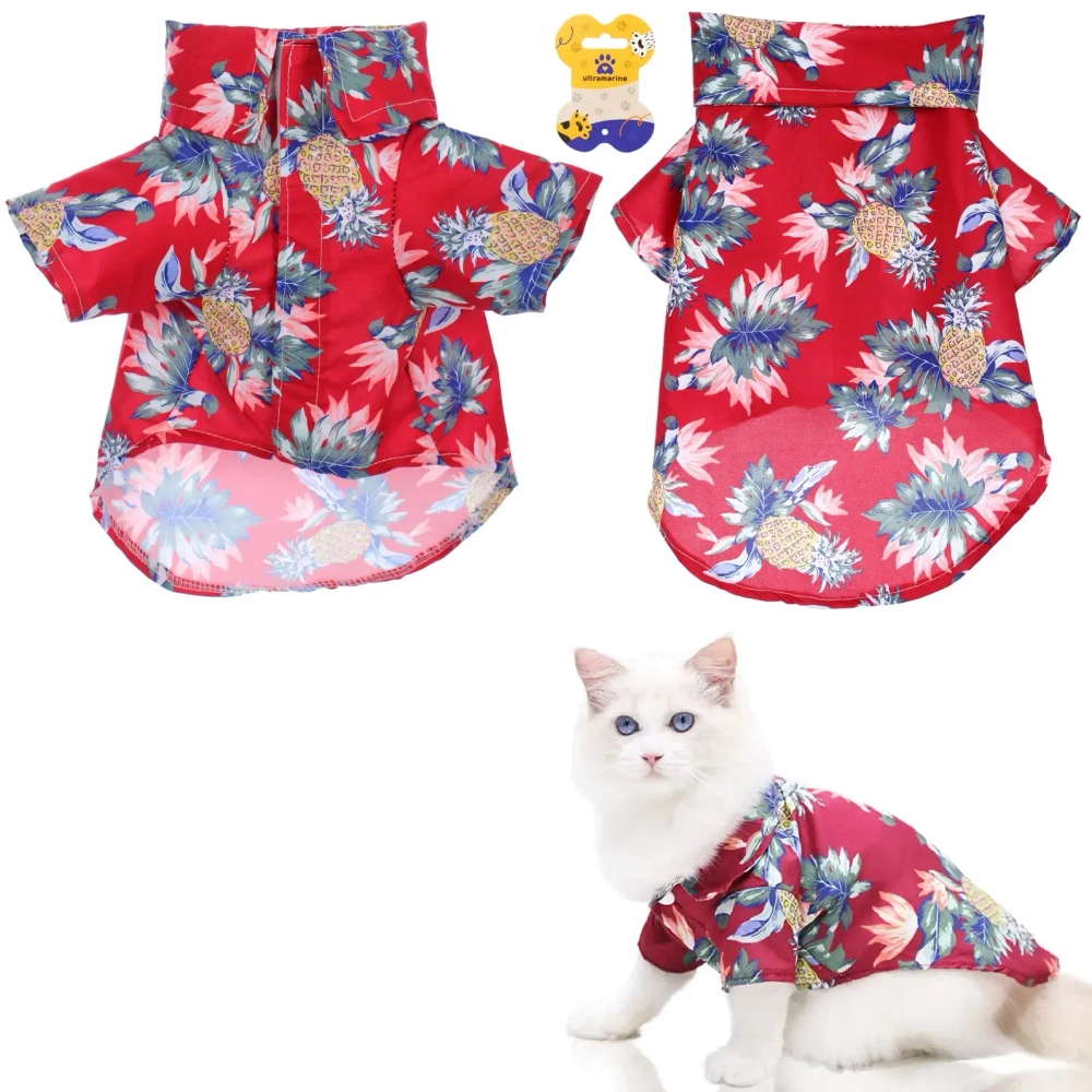 Рубашка для собак и кошек малых и средних пород «СТИЛЬНЫЙ БРО», цвет красный, принт ананасы с цветами, размер M