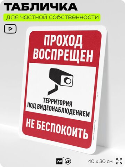Табличка для частной территории "Проход воспрещен", на дом, для участка, организаций и частных территорий, предупреждающая, 40х30 см, Silver Plane x Айдентика Технолоджи