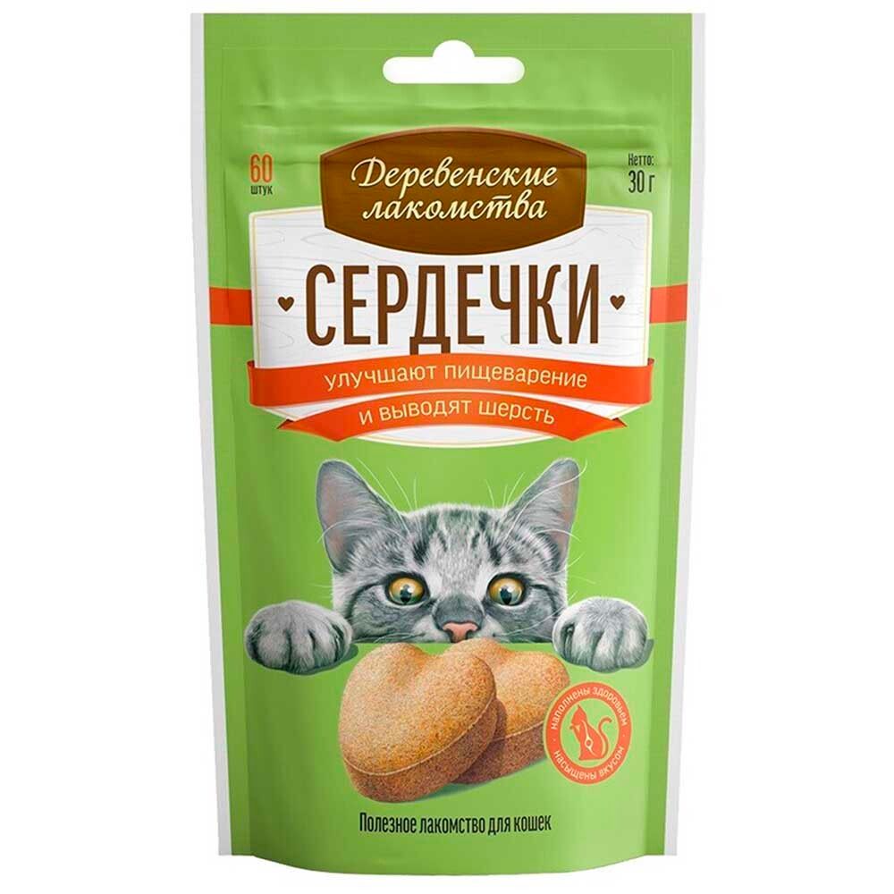 Лакомство &quot;Сердечки&quot; для пищеварения и вывода шерсти 30 г - для кошек (Деревенские лакомства 76050779)