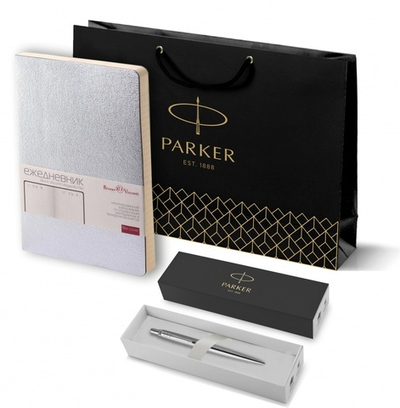 Подарочный набор: Шариковая ручка Parker Jotter Essential, St. Steel СT и Ежедневник недатированный серебристый