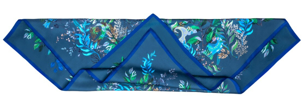 Шелковый платок 90x90 Mollen Таинственный лес темно-бирюзовый